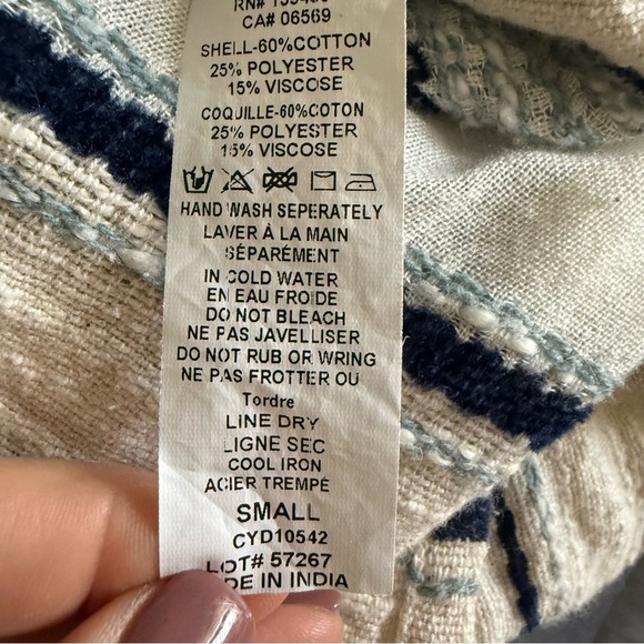 Elan | Cream and Blue Striped Button-Down Shirt with Embroidery | Sz S - Picture 7 of 7